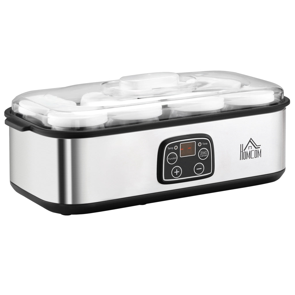 EasyComfort Yogurtiera Elettrica 25W con 8 Vasetti Inclusi, Timer 1-48 Ore e Temperatura Regolabile 20-50°C, 36x18.8x14cm, Argento