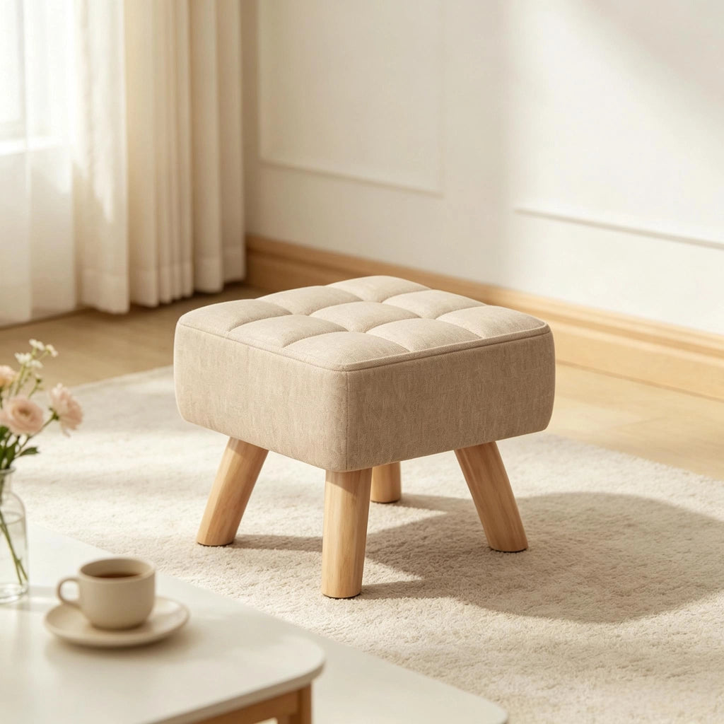 POUF Poggiapiedi 27x27x26 cm Marrone chiaro in lino