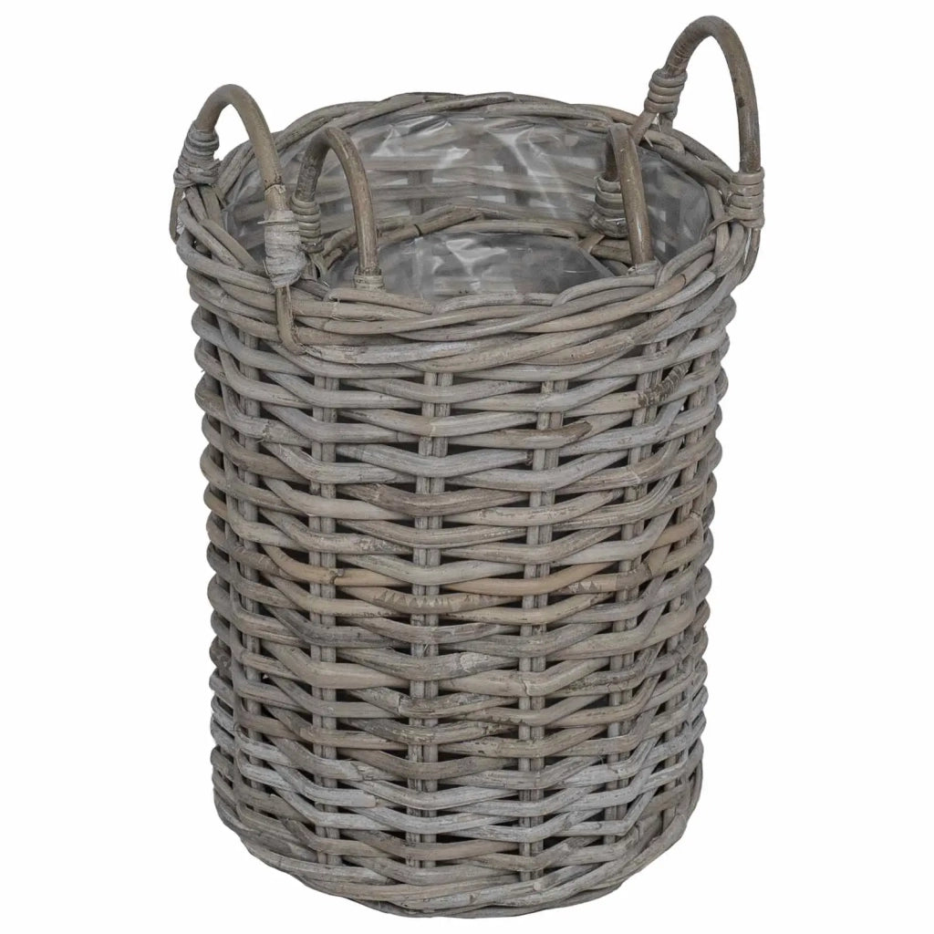 Cesto per Piante con archiviazione 2 pcs Grigio Rattan Kubu