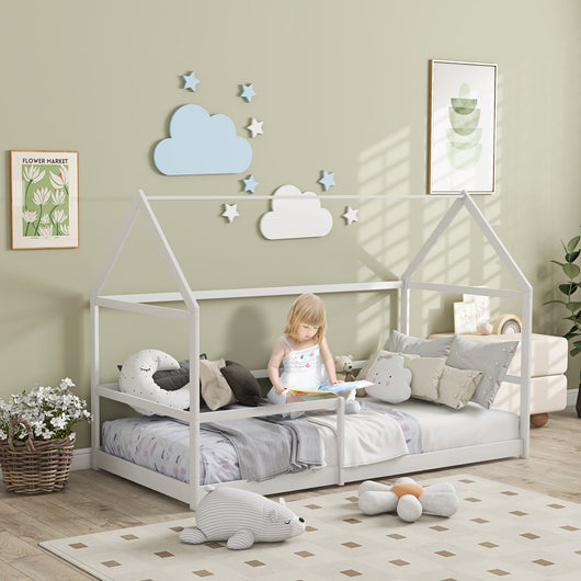 Letto per Bambini con Sponde di Protezione a Forma di Casetta 196x97,5x135 cm Bianco