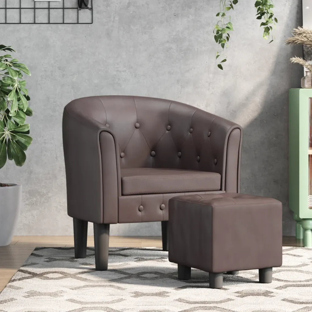 Poltrona a Pozzetto con Poggiapiedi Marrone in Similpelle 356465