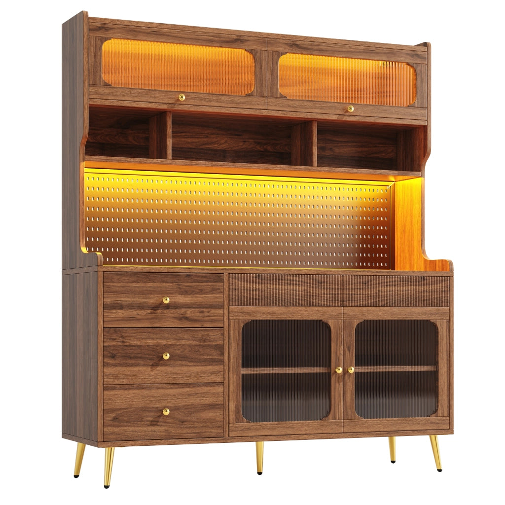 Mobile Alto Multiuso con LED, Cassetto e Ripiani in Vetro ¨C Xylo ¨C Noce, 145x39x171
