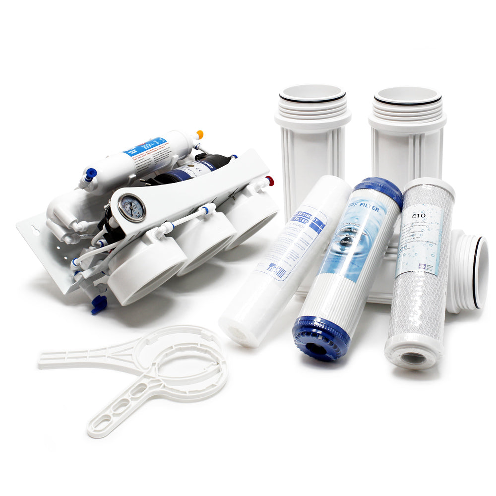 Naturewater Impianto osmosi inversa, filtrazione a 5 stadi 180 l/giorno, con pompa, serbatoio e manometro