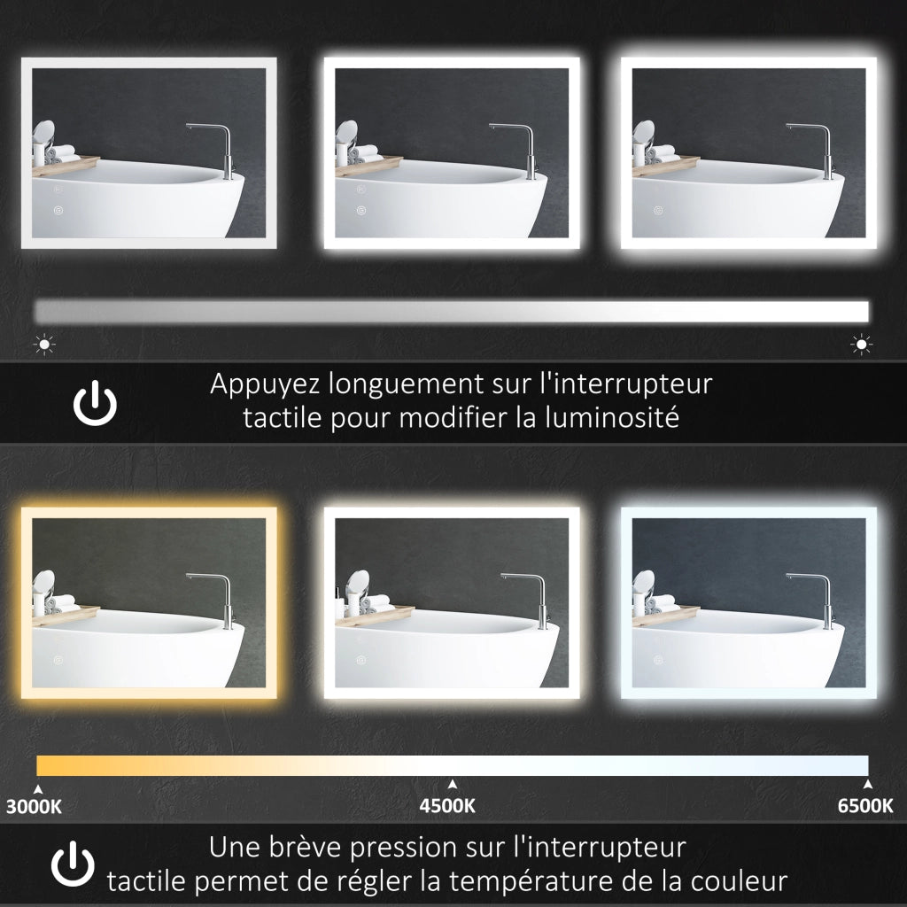 Specchio da Bagno LED 70x50 cm ¨C Xylo ¨C 3 Colori Luminosit¨¤ Regolabile Touch