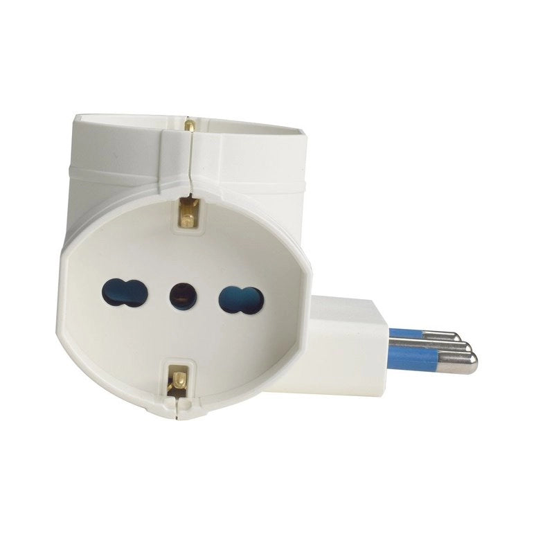 Adattatore Tripla Spina 16A con 3 Prese Universali Ita 10A/16A Schuko 16A 250V Max 1500W Bianco
