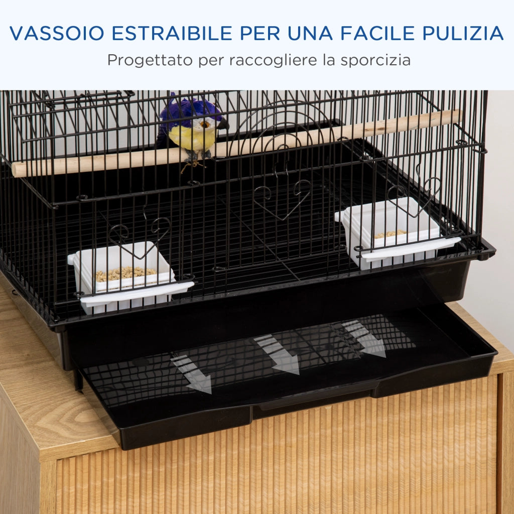 Gabbia per Uccelli Trasportabile con Vassoio ¨C zephmum ¨C Nero Metallo Plastica 50.5x41x63 cm