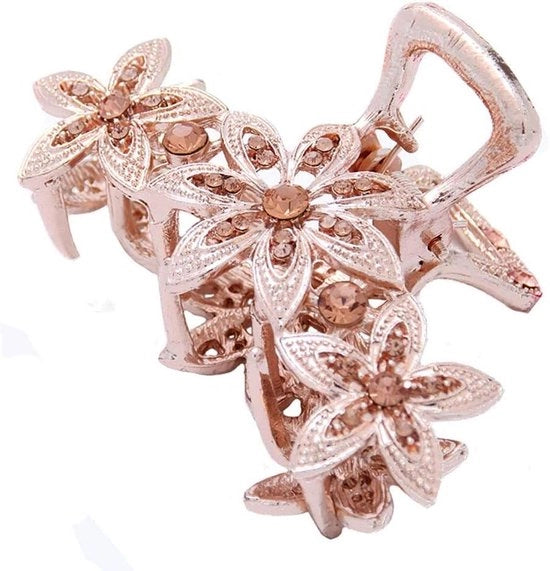 Accessorio capellino con decorazioni floreali e rhinestoni per donne - Accessorio capellino antiscivolo con design a rilievo a forma di conchiglia (oro)