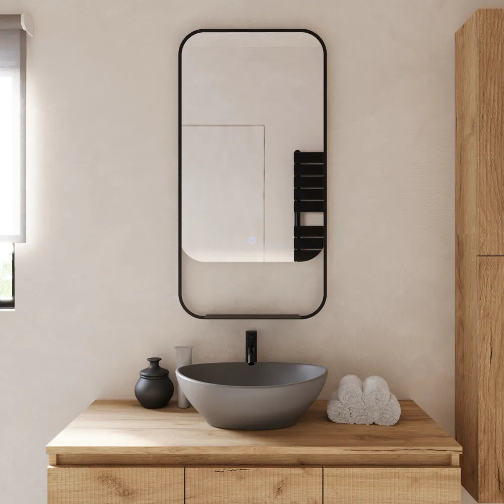 Specchio led retroilluminato 46x90cm con cornice nero opaco luce calda, neutra, fredda e anti-appannamento | Cetus