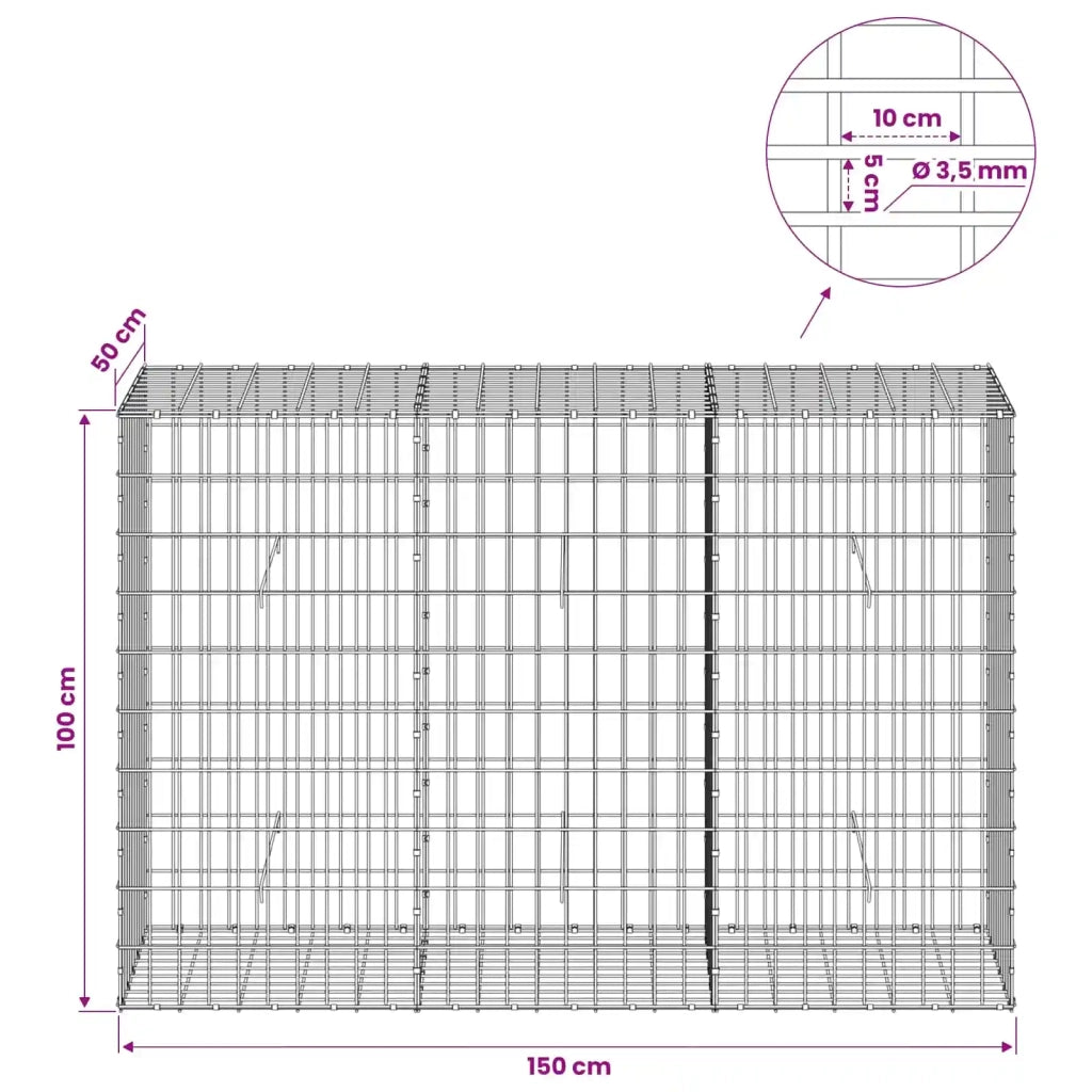 Gabione con Filo da 3,5 mm e Rete da 5x10 cm 150x50x100 cm 3462813