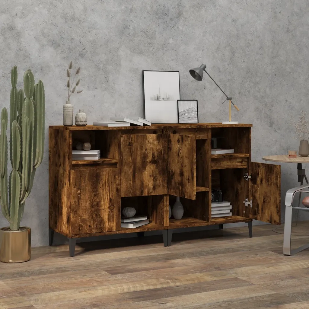 Credenze 2pz | Madia | Buffet da pranzo | Armadio da pranzo Rovere Fumo 60x35x70 cm in Legno Multistrato