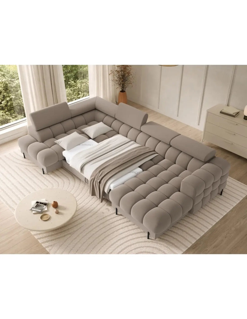 Divano panoramico convertibile Beige angolo sinistro FERARIA 358x93x202cm