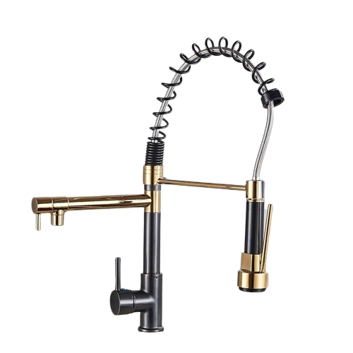 Bjorn | Rubinetto da cucina nero oro per catering | Due docce |Rubinetto da cucina professionale in acciaio inossidabile|Ristorante con doppio lavello