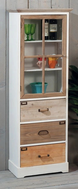 Mobile Mobiletto alto in legno shabby 1 anta + 3 cassetti 160 cm