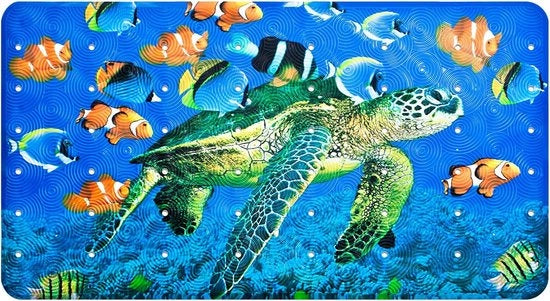 Mat anti-slip per bambini e adulti con chiusura e fori di scarico - 37x68 cm, disegno tartaruga