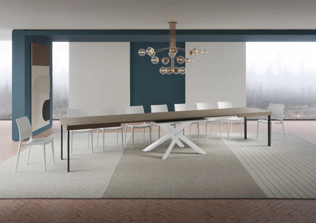 Tavolo allungabile 200/460x90 cm Volantis tortora gambe bianche