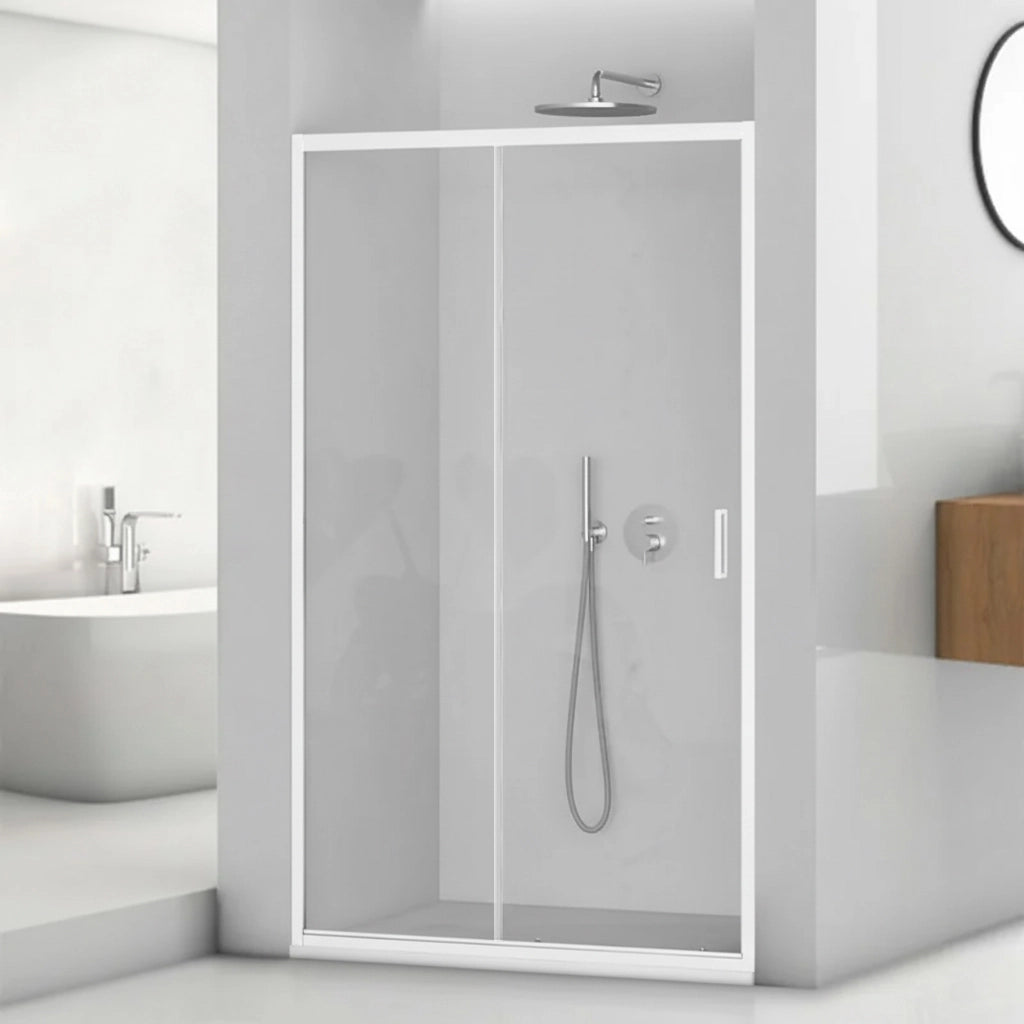 Porta doccia nicchia 140cm in vetro temperato trasparente scorrevole con profilo bianco Tay