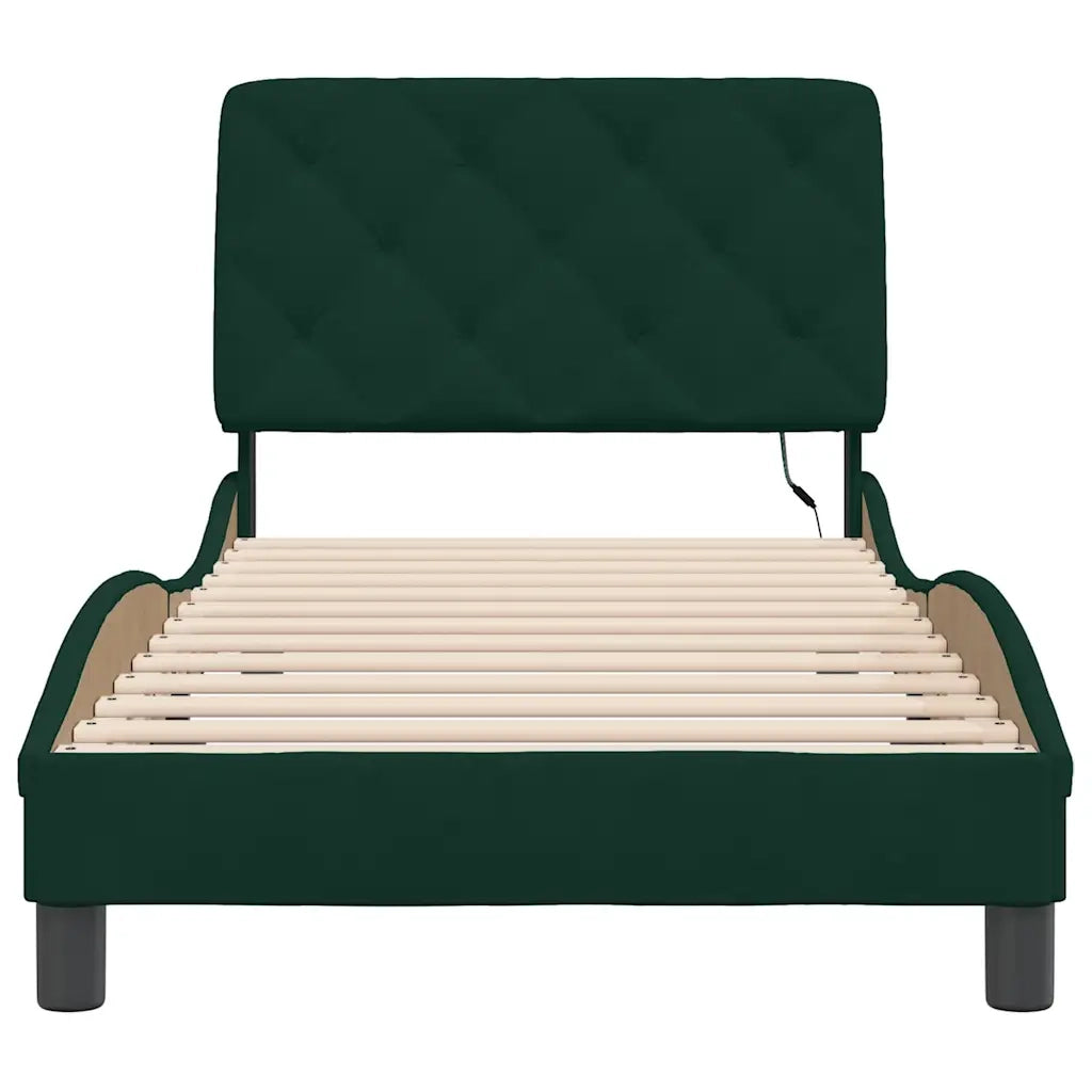 Giroletto con Luci LED Verde Scuro 90x190 cm in Velluto