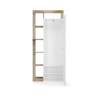 Armadio Guardaroba Ingresso con Ripiani a giorno e Specchio 90,5x30x210 cm Hamburg Bianco Lucido e Pero