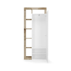 Armadio Guardaroba Ingresso con Ripiani a giorno e Specchio 90,5x30x210 cm Hamburg Bianco Lucido e Pero