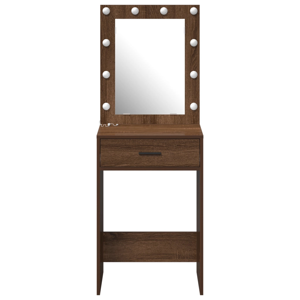 Tavolo da toeletta con luci LED Rovere marrone 50x41x135 cm
