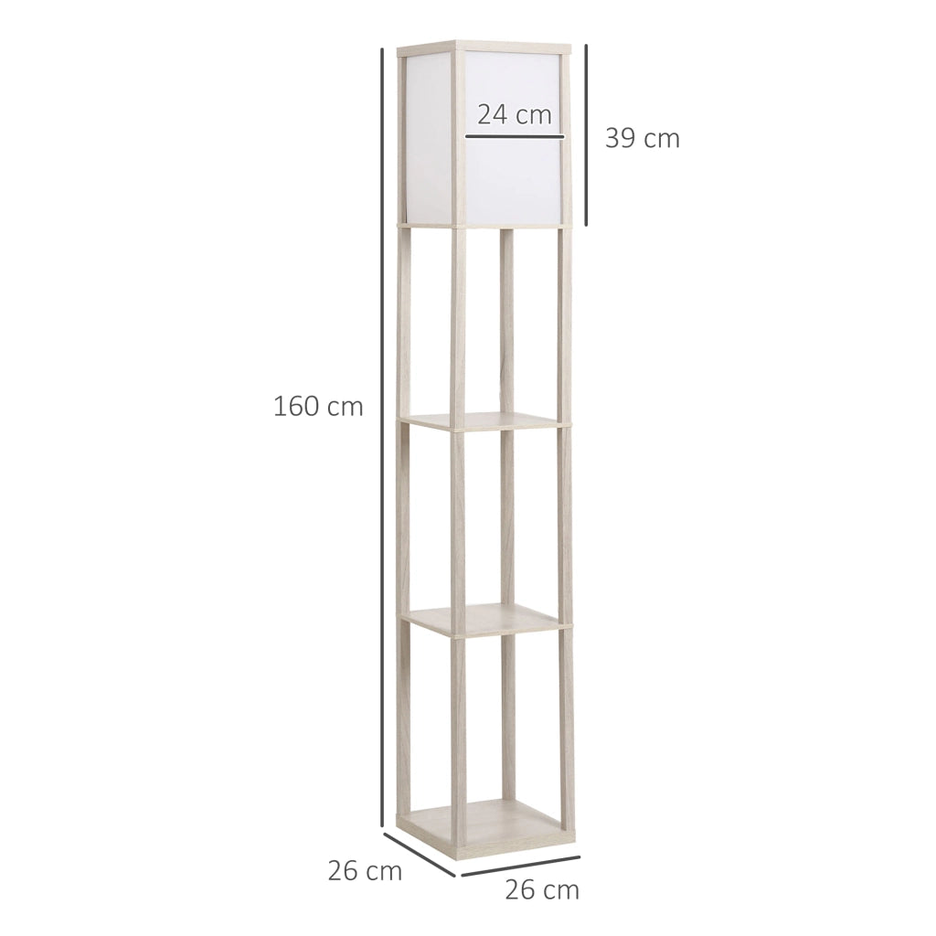Lampada da terra con 3 ripiani, struttura in MDF, colore bianco, 26x26x160 cm, attacco E27