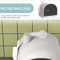 Lettiera per Gatti Chiusa con Filtri, Paletta e Vassoio, Struttura in PP, 43x44x47cm, Grigio