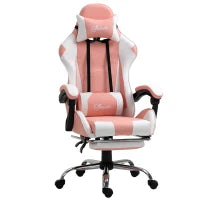 Poltrona da Gioco, Sedia da Ufficio Ergonomica Gamer con Poggiatesta, Cuscino Lombare, Sedia da Ufficio Regolabile in Altezza Girevole a 360° in Ecopelle PVC, 64 x 67 x 119-127 cm, Rosa e Bianco