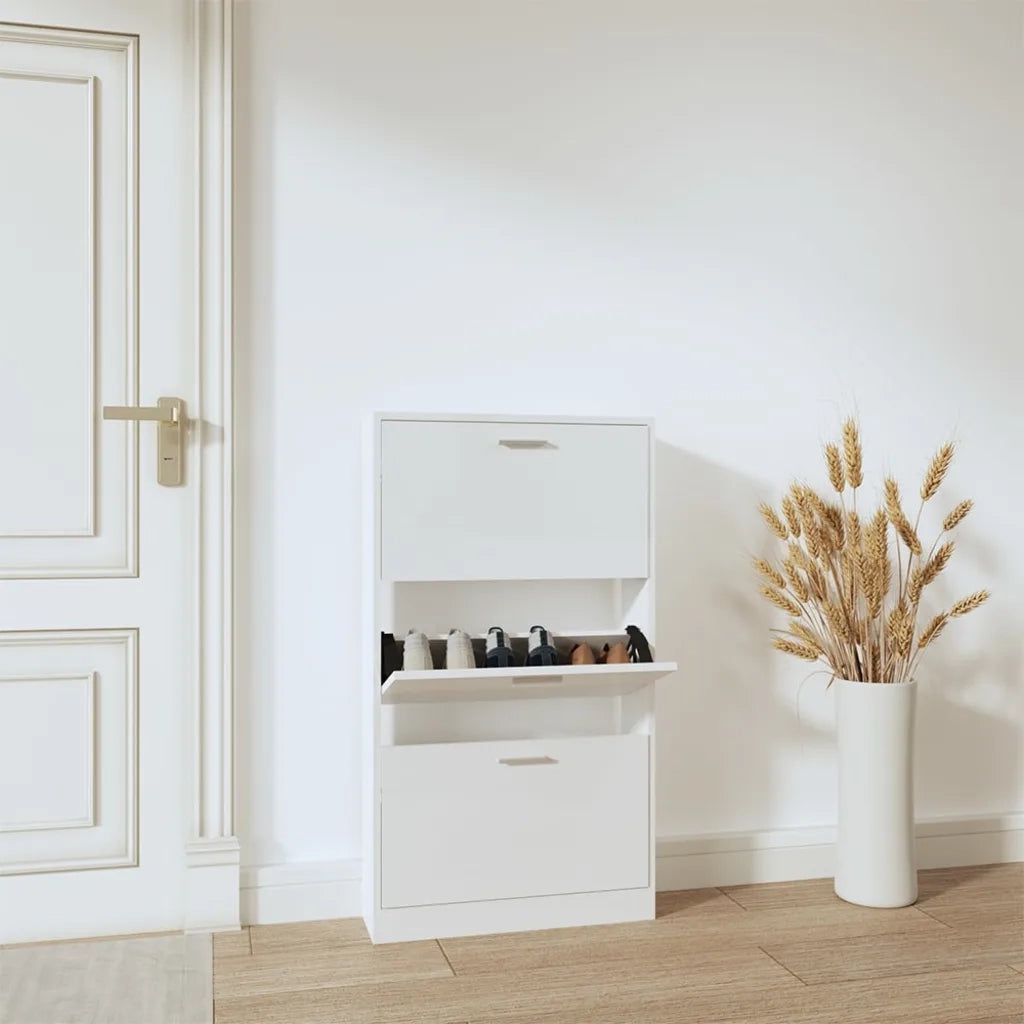 Scarpiera | Mobile per scarpe Bianco Lucido 59x17x108 cm in Legno Multistrato