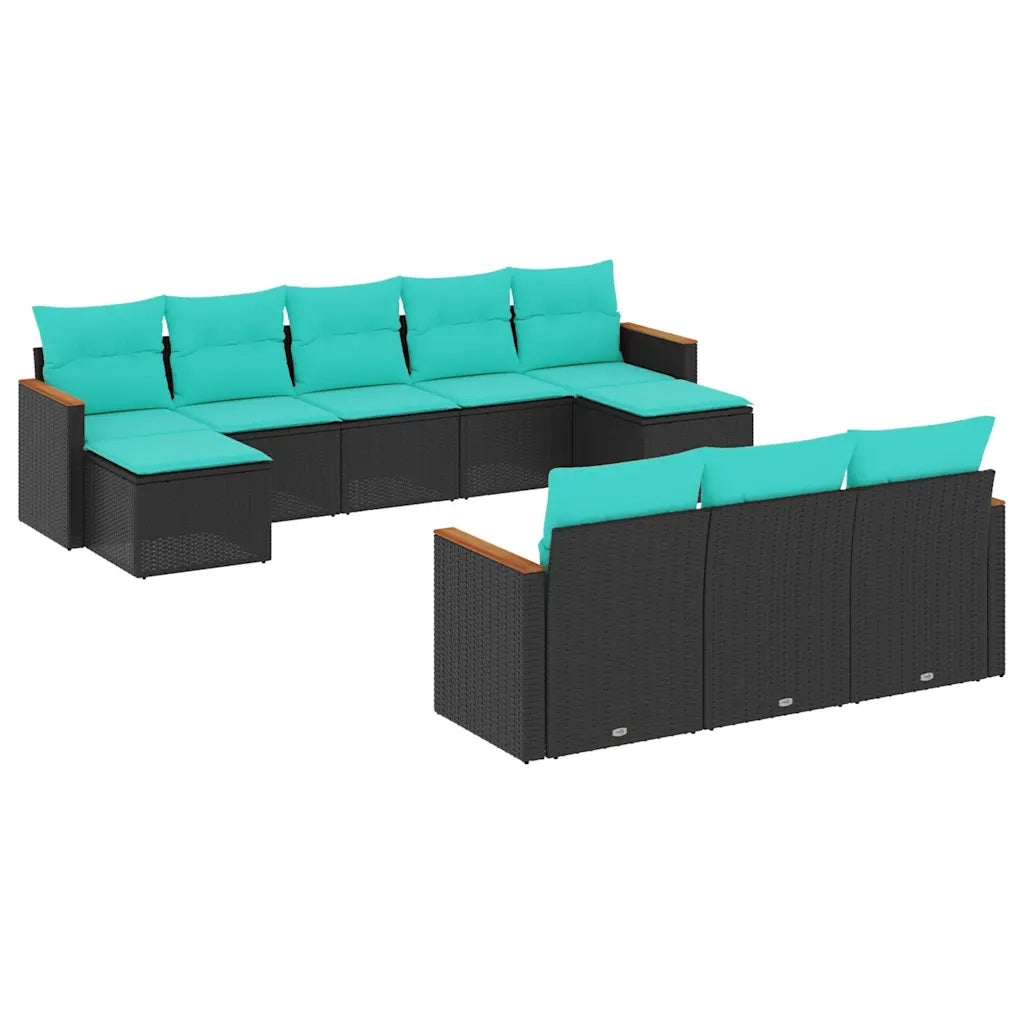 Set Divani da Giardino 10 pz con Cuscini Nero in Polyrattan 3226414