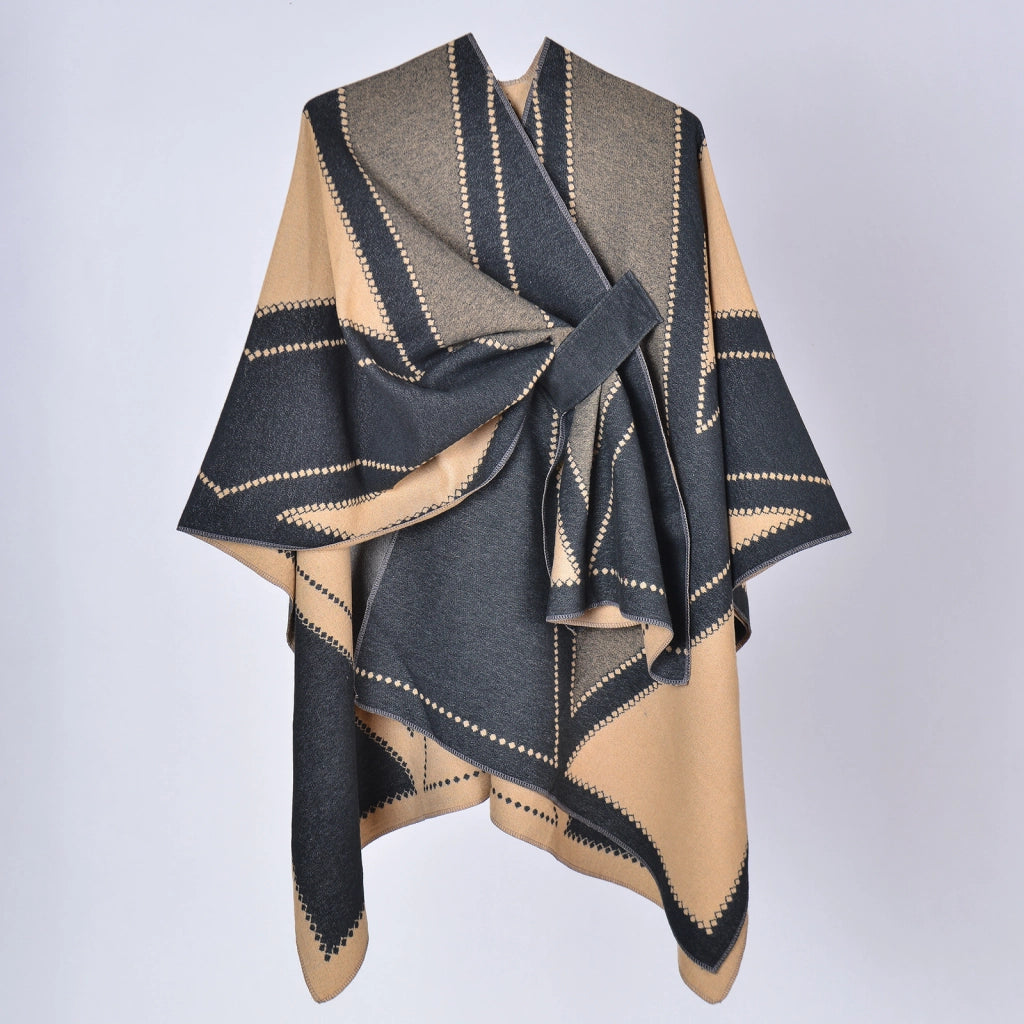 Sciarpa con lacci di nuovo stile, elegante mantello in cashmere spesso con spacco