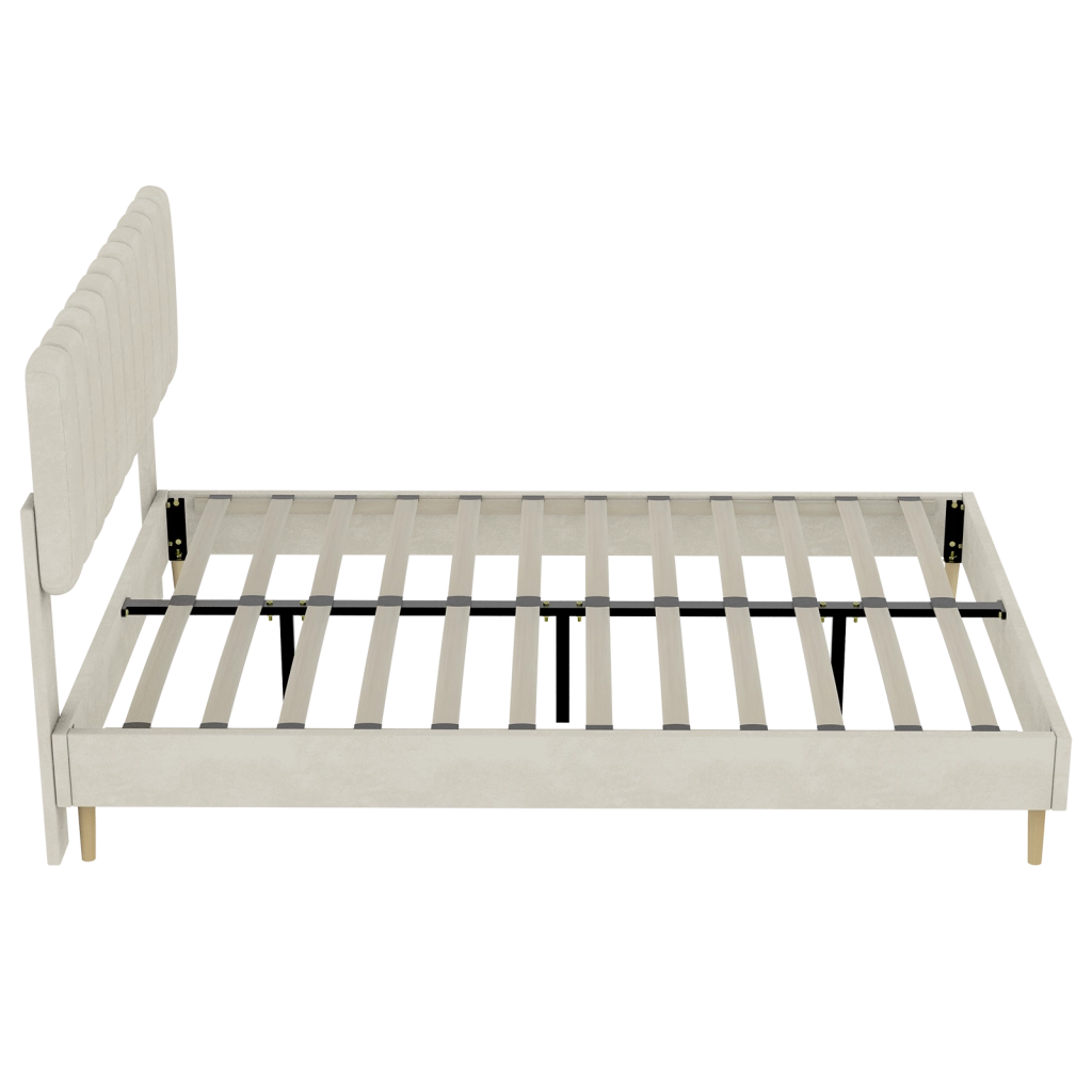 DESMIU Letto 140 × 200 cm 2 posti in velluto, testiera imbottita, senza materasso, beige