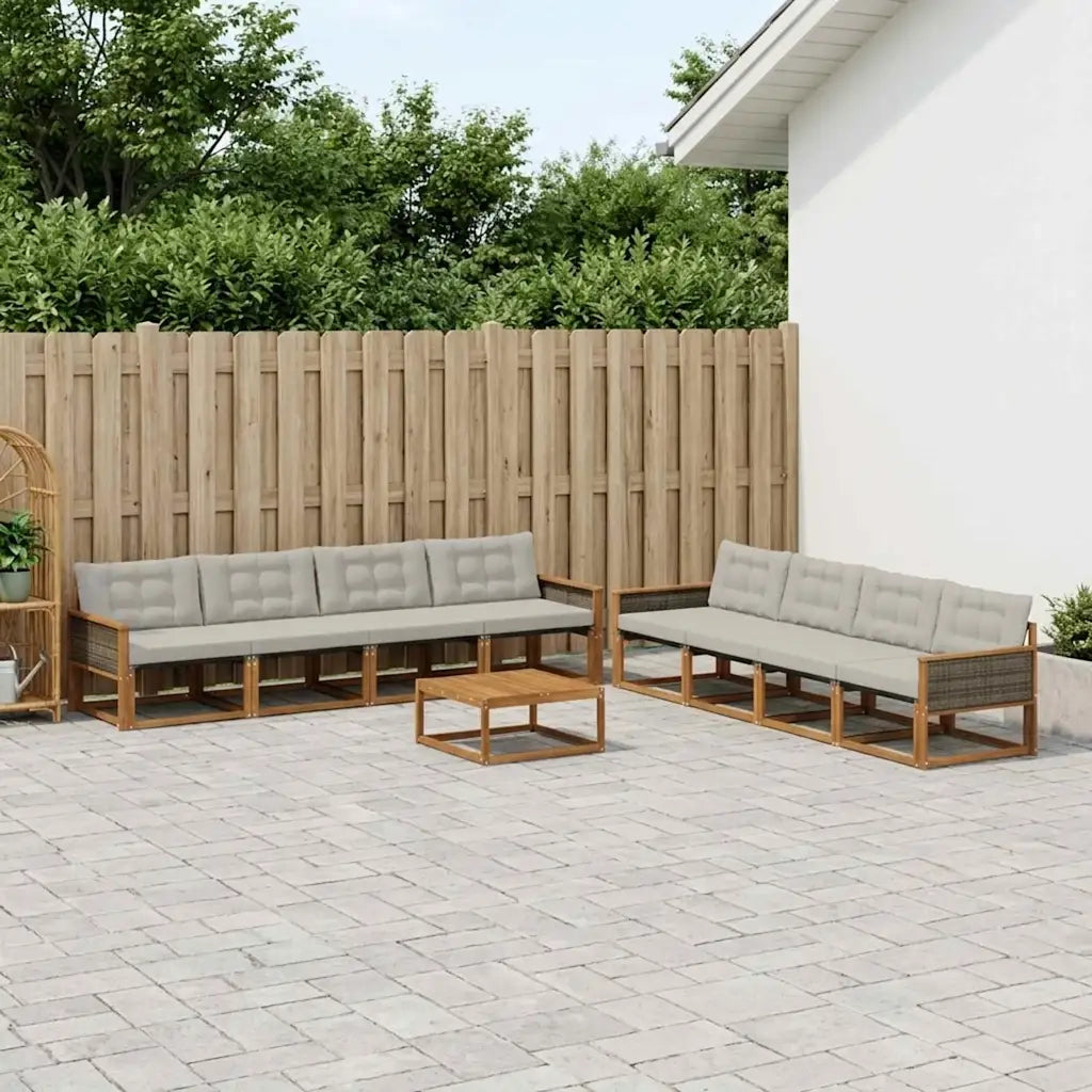 Set di divani da esterno 9 pcs Naturale e Grigio Chiaro