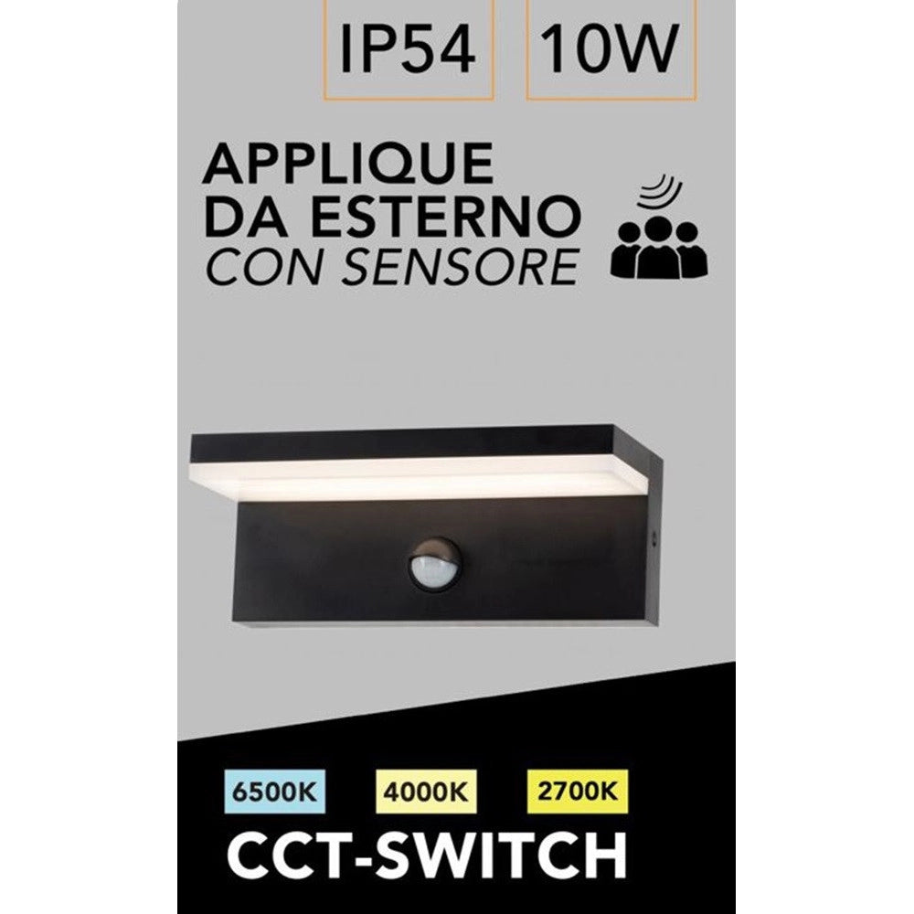 Trade Shop - Applique Per Esterno 10 W Con Sensore Pir Di Movimento Tecnologia Cct Ip54 Ss-esa-013c - Nero