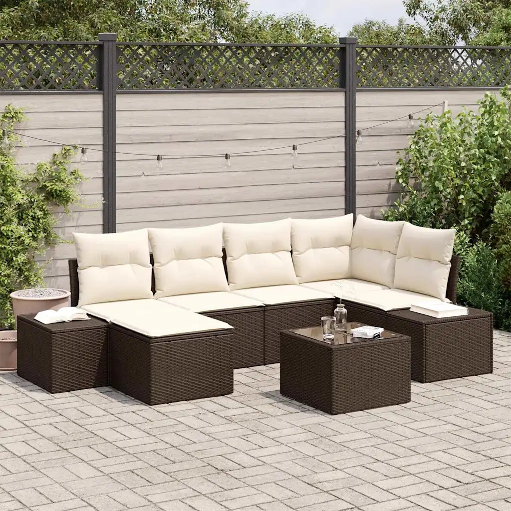 Set Divano da Giardino 7 pcs Marrone e Crema polyrattan