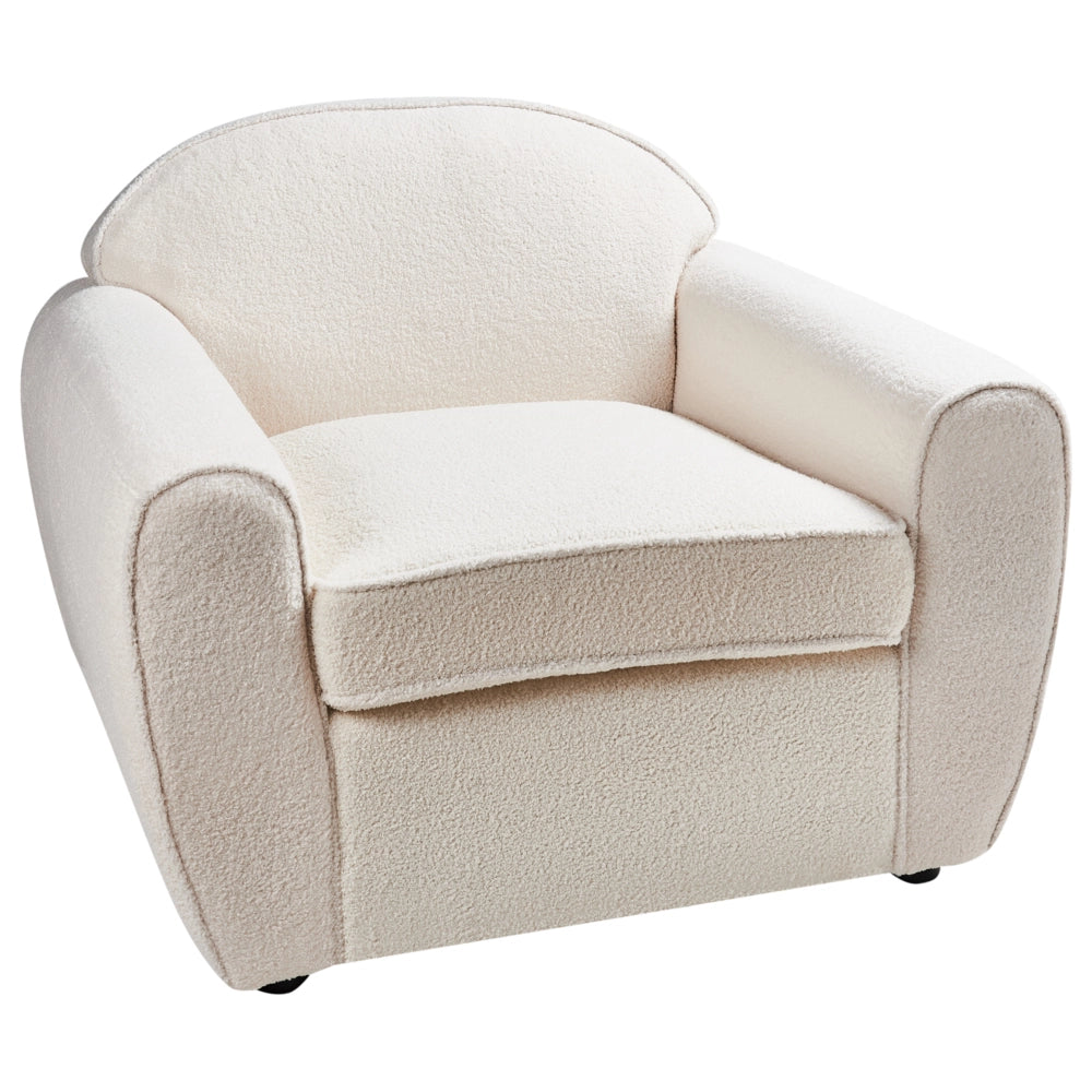 Poltrona Moderna da Soggiorno con Rivestimento in Tessuto Bouclé Beige Chiaro Schienale Imbottito e Cuscino Spesso