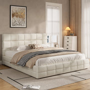 Letto imbottito 180x200 cm con testiera in velluto beige