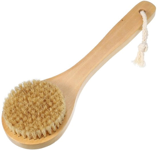 Badborstel unisex, ruggenborstel per doccia con manico, marrone, 24,6 cm