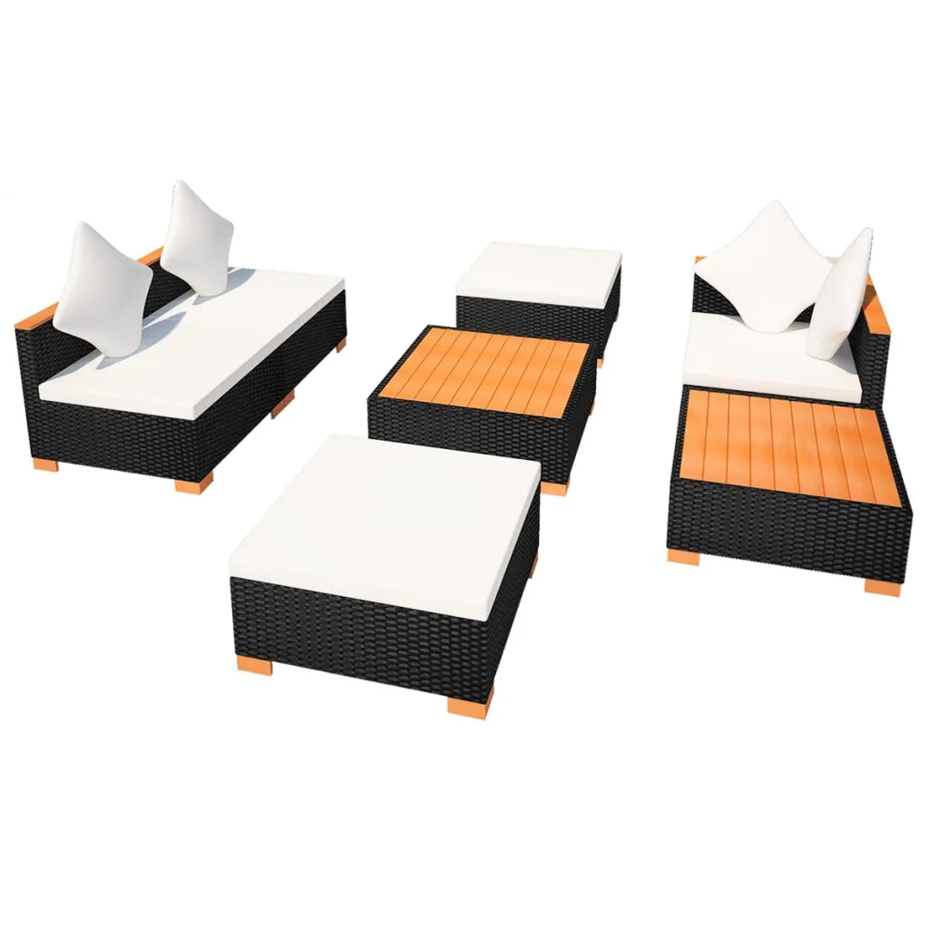 Set Divani da Giardino 7 pz con Cuscini in Polyrattan Nero cod mxl 34802