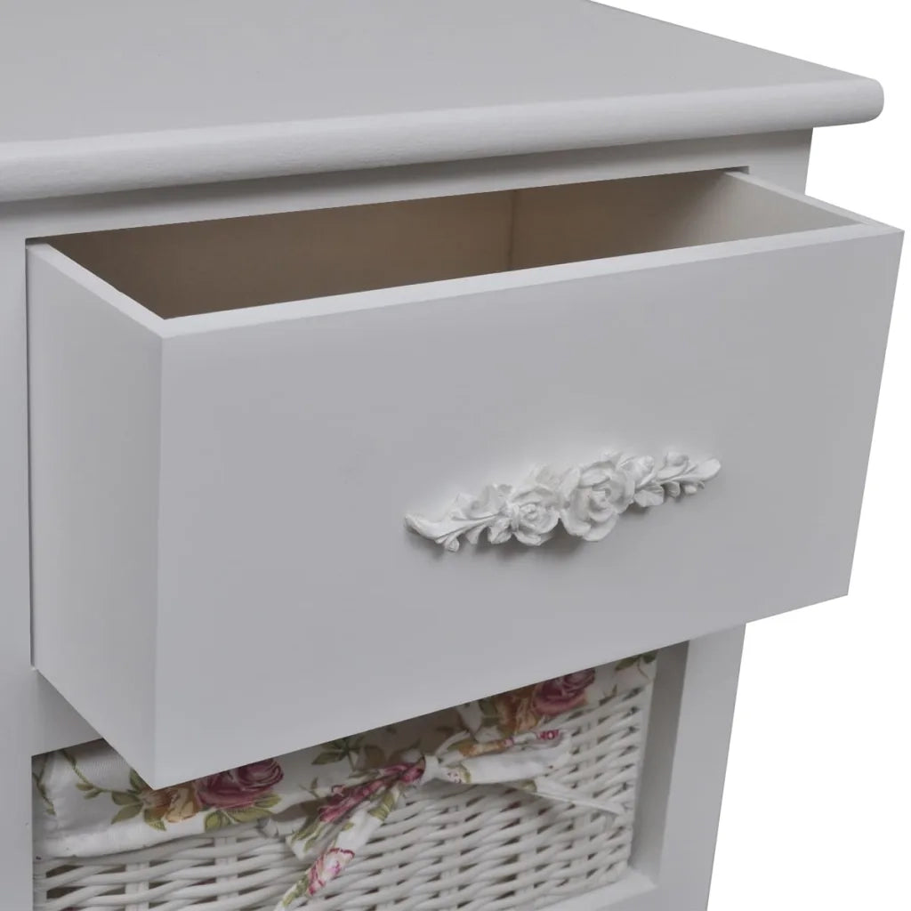 Armadio con 1 Cassetto e 2 Cestini Bianco in Legno di Paulownia 241542