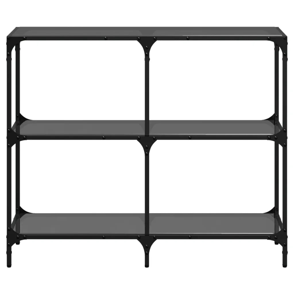 Tavolino Consolle con Piano in Vetro Nero 98x30x81cm in Acciaio 846029