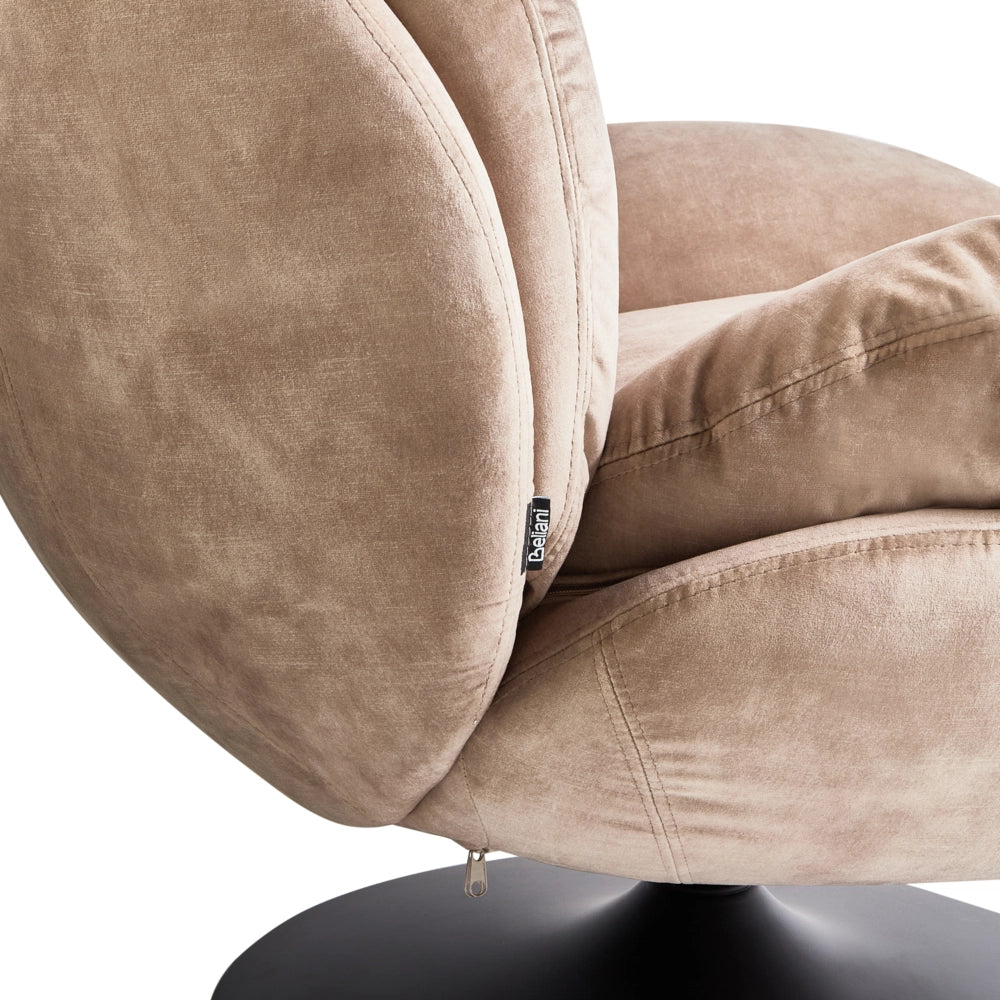 Poltrona girevole in velluto con sedile imbottito beige stile vintage