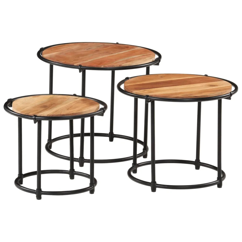 Tavolini a Incastro 3 pz in Legno Massello di Acacia 358931