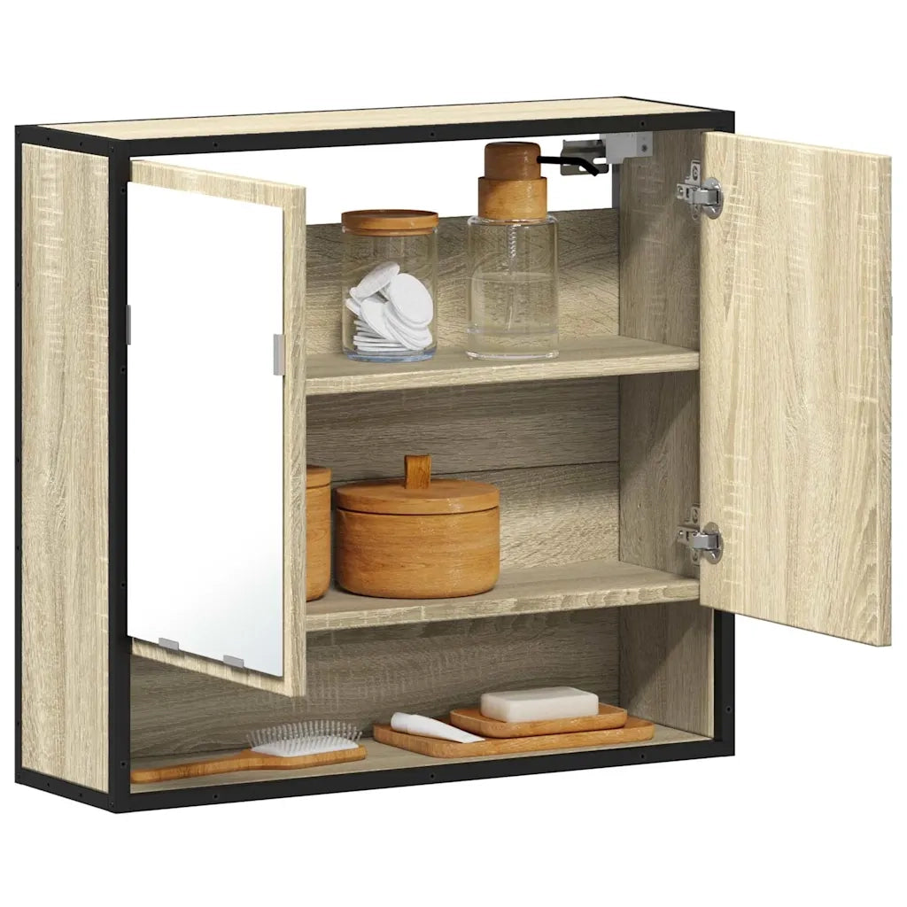 Mobiletto con specchio per bagno in rovere Sonoma 65x20x60 cm in legno ingegnerizzato 849260
