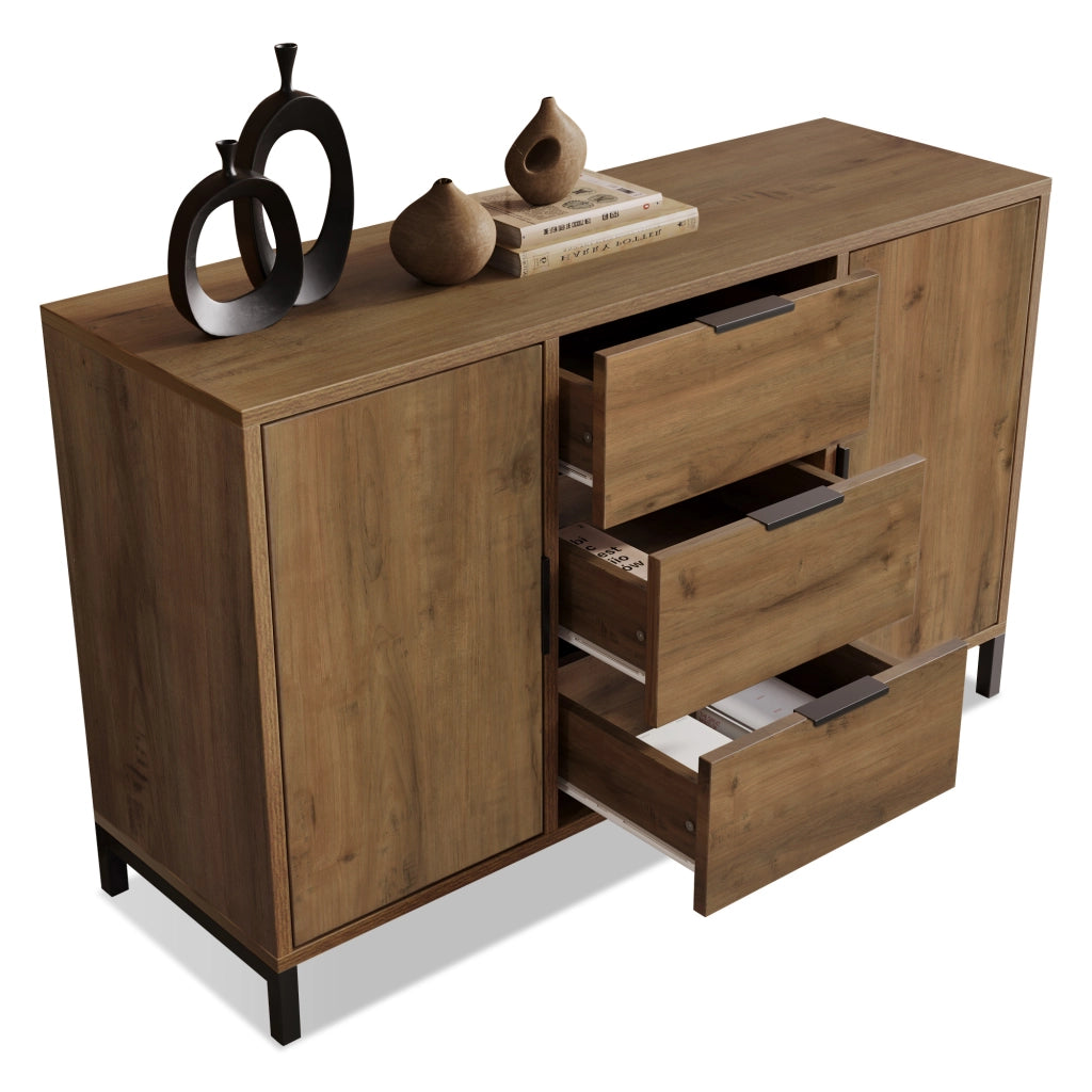 Cassettiera con Ante e Cassetti ¨C MINIMAL ¨C Rovere Scuro 120x40x76