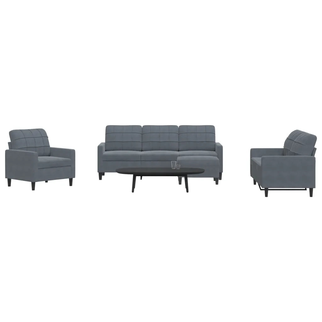 Set di Divani 4 pz con Cuscini Grigio Scuro in Velluto