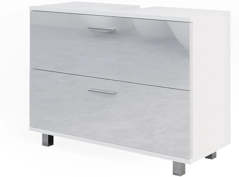 Mobile sottolavabo per bagno Ilias, Bianco lucido, 80 x 60.8 cm, con ritaglio per sifone e aperture di ventilazione laterali