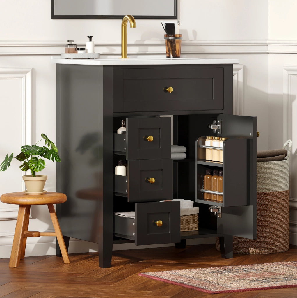 Mobile bagno con lavabo in ceramica; 61 × 47 × 86 cm; MDF nero lucido