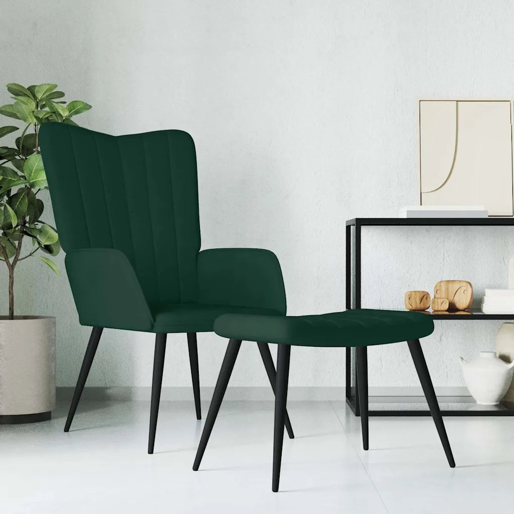 Poltrona Relax | Sedia Relax con Sgabello Verde Scuro in Velluto