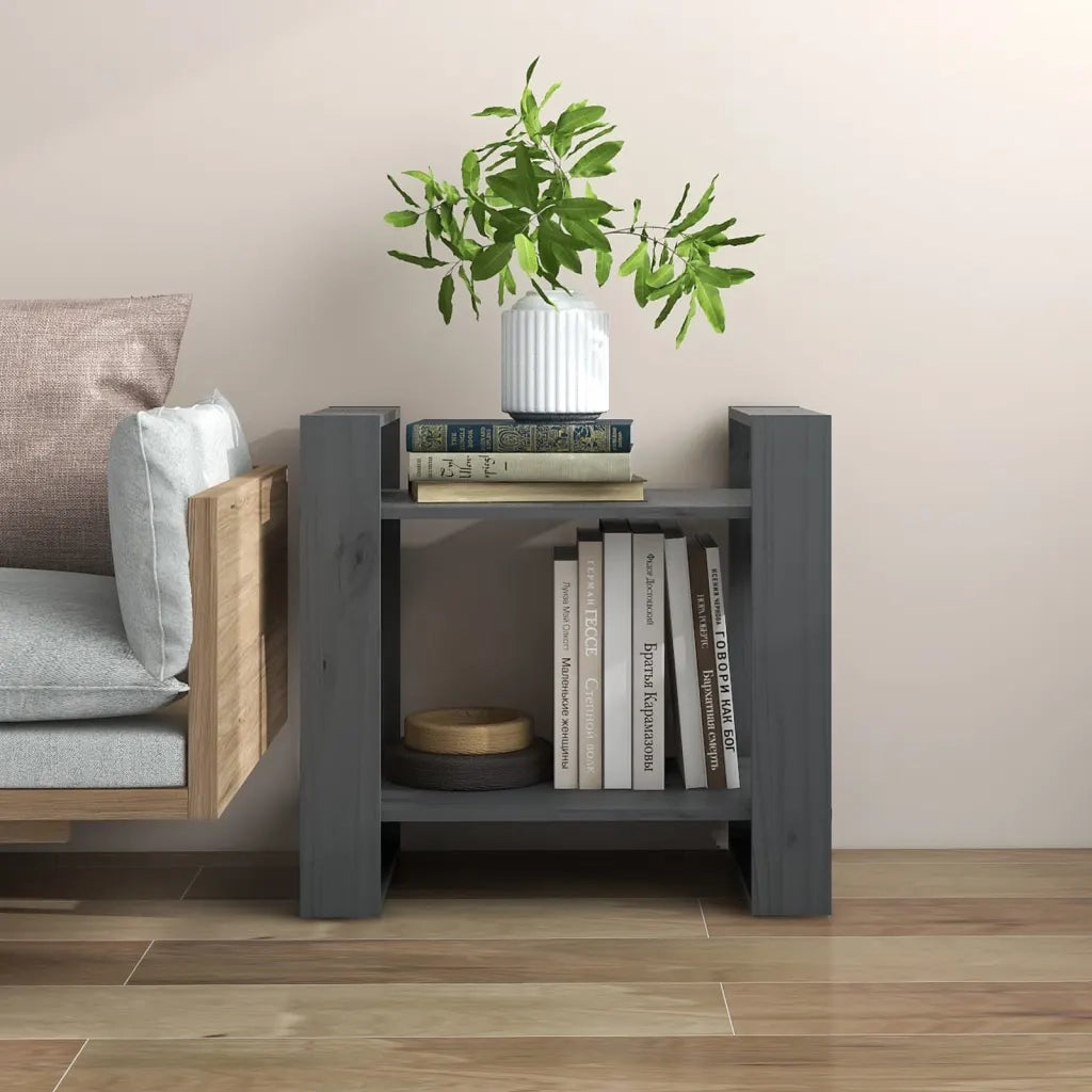Libreria Divisorio-Scaffale per Libri-Mobile di Stoccaggio Grigio 60x35x57 cm in Legno Massello di Pino
