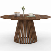 IDMarket - CARMEN tavolo da pranzo rotondo allungabile 4-8 persone con gamba a doghe in noce e piano in noce 110 - 150 cm